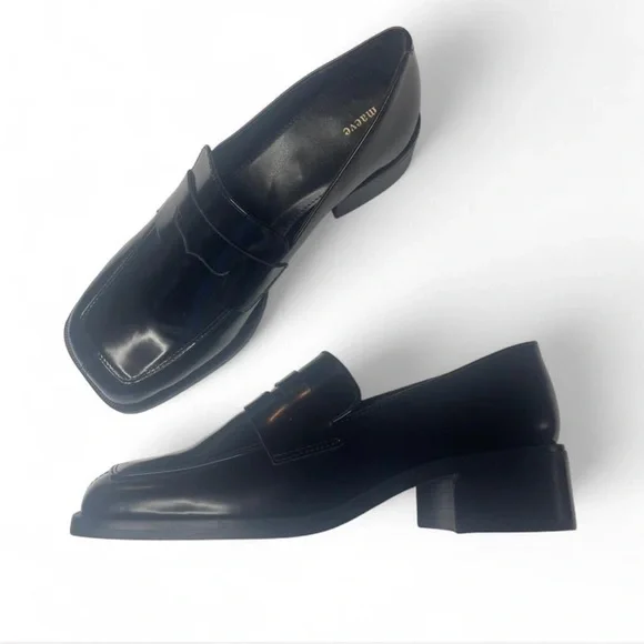 Maeve Anthropologie Square Toe Leather Penny Loafer Heels Black - Sz. 5-5.5 - Picture 3 of 8